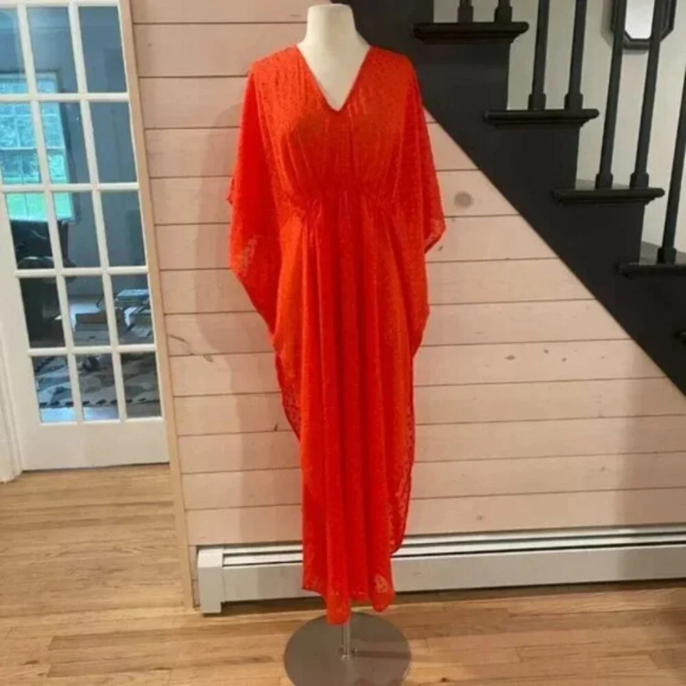 Free People Stevie Sheer Kaftan in Red NWT One Size - Picture 6 of 8